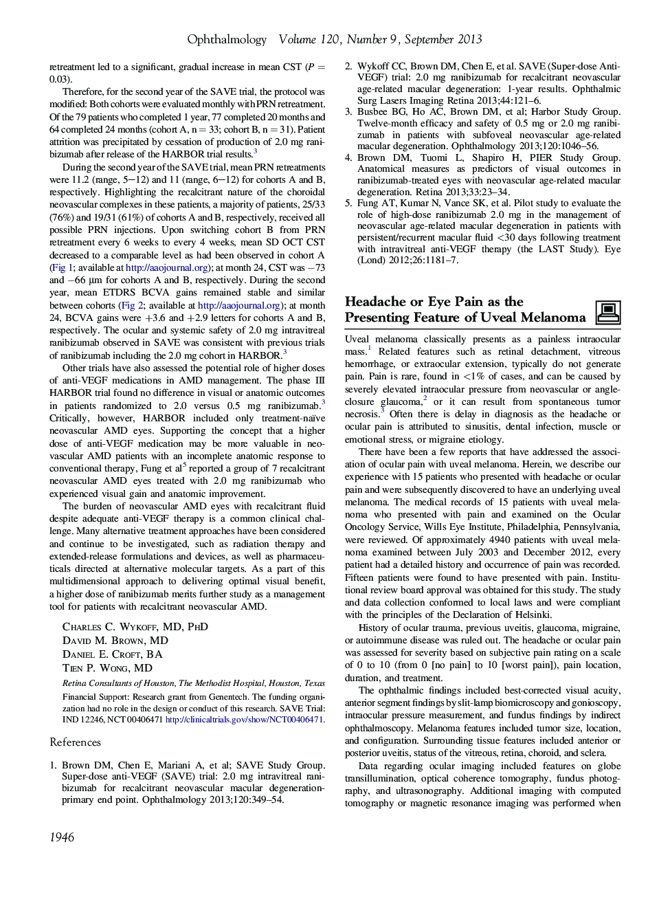 Headache or Eye Pain as the Presenting Feature of Uveal Melanoma