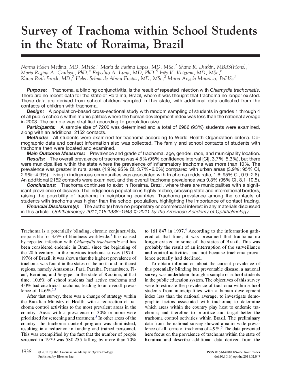 Survey of Trachoma within School Students in the State of Roraima, Brazil