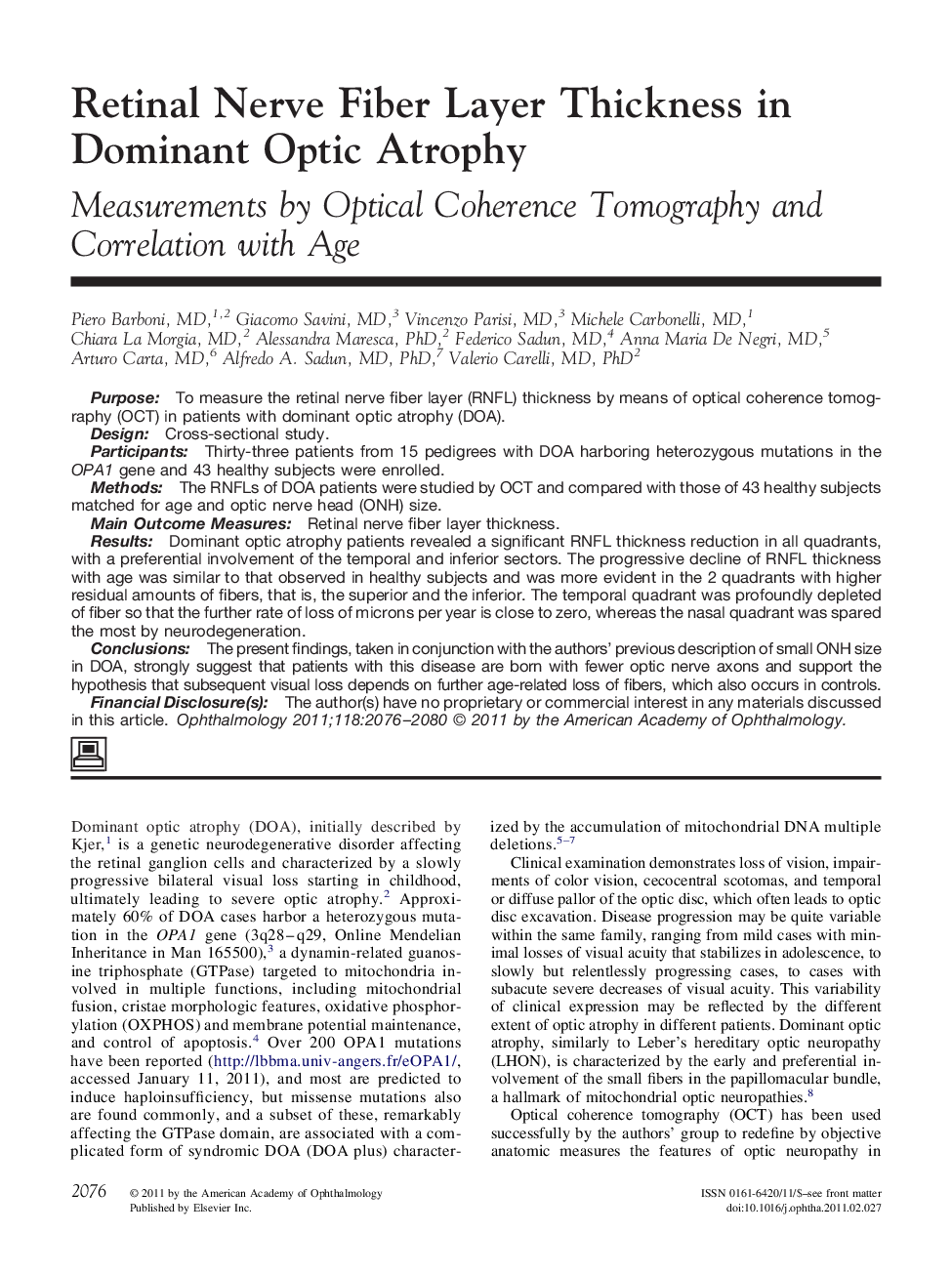 Retinal Nerve Fiber Layer Thickness in Dominant Optic Atrophy