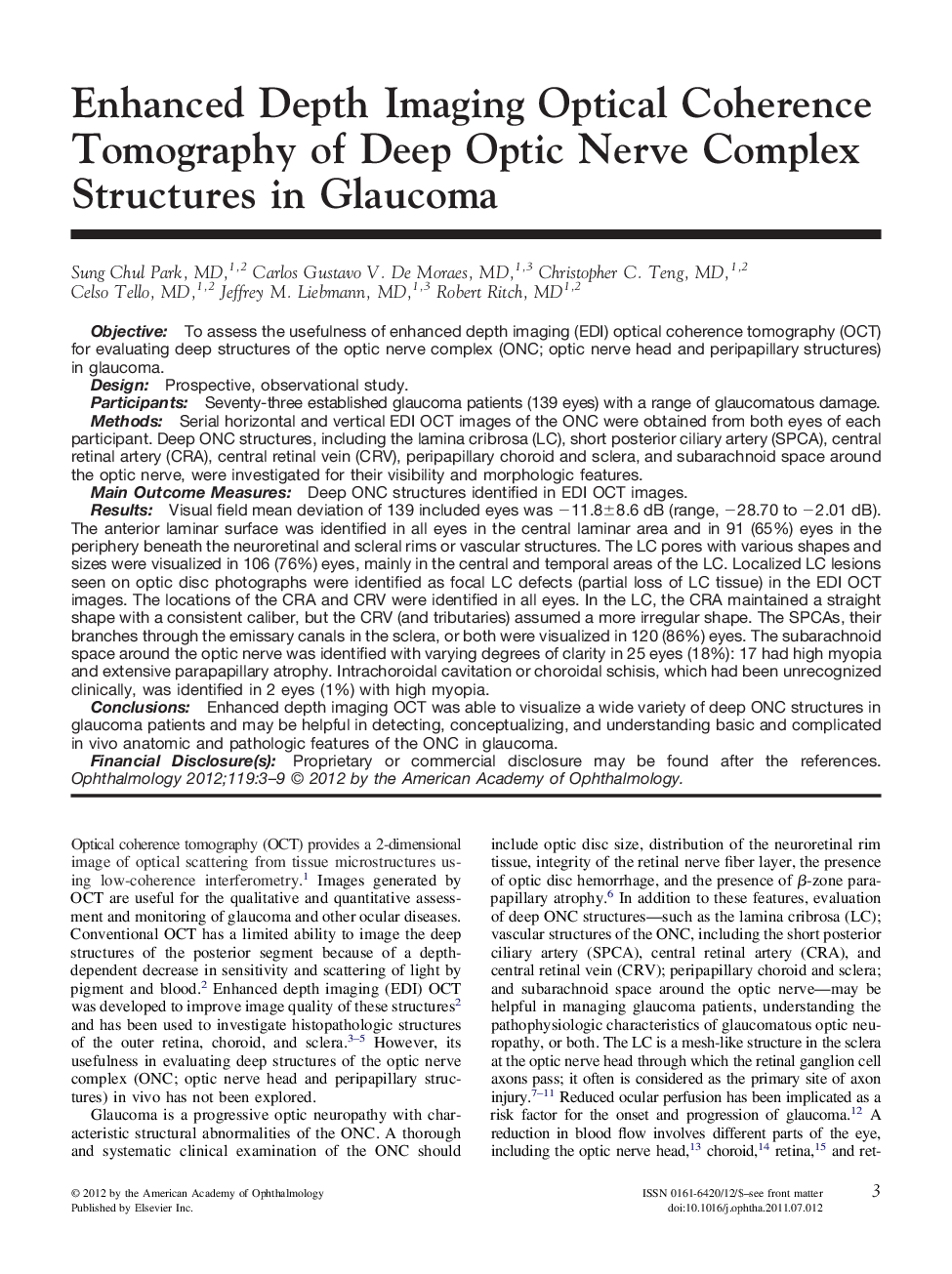 Enhanced Depth Imaging Optical Coherence Tomography of Deep Optic Nerve Complex Structures in Glaucoma