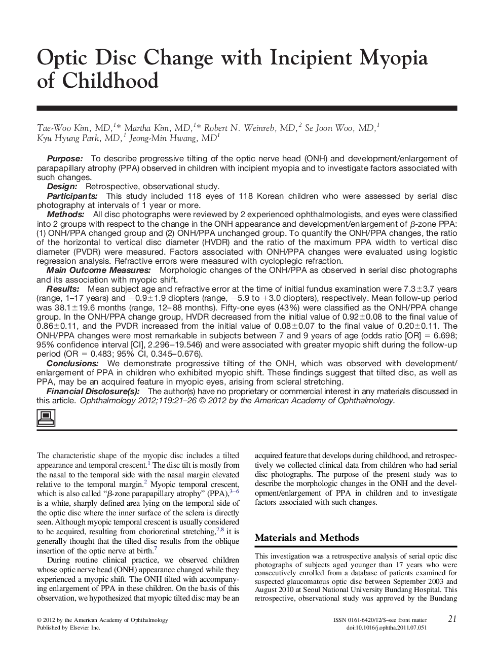 Optic Disc Change with Incipient Myopia of Childhood