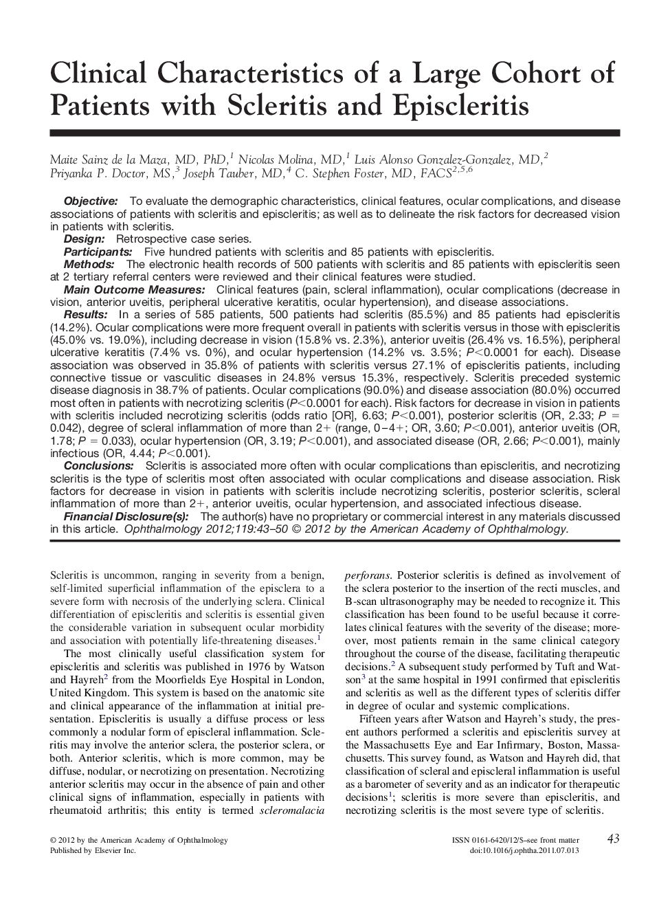 Clinical Characteristics of a Large Cohort of Patients with Scleritis and Episcleritis