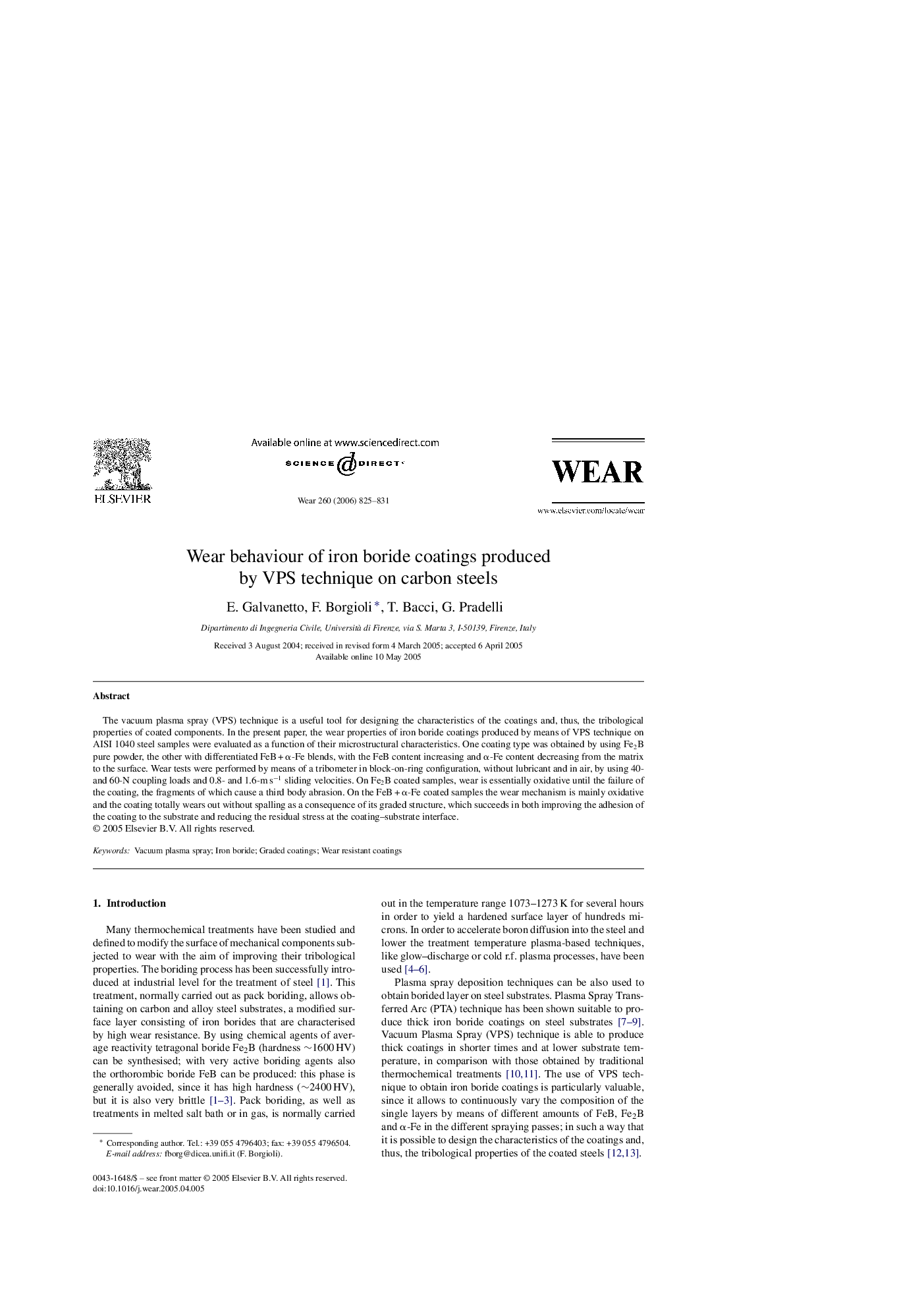 Wear behaviour of iron boride coatings produced by VPS technique on carbon steels