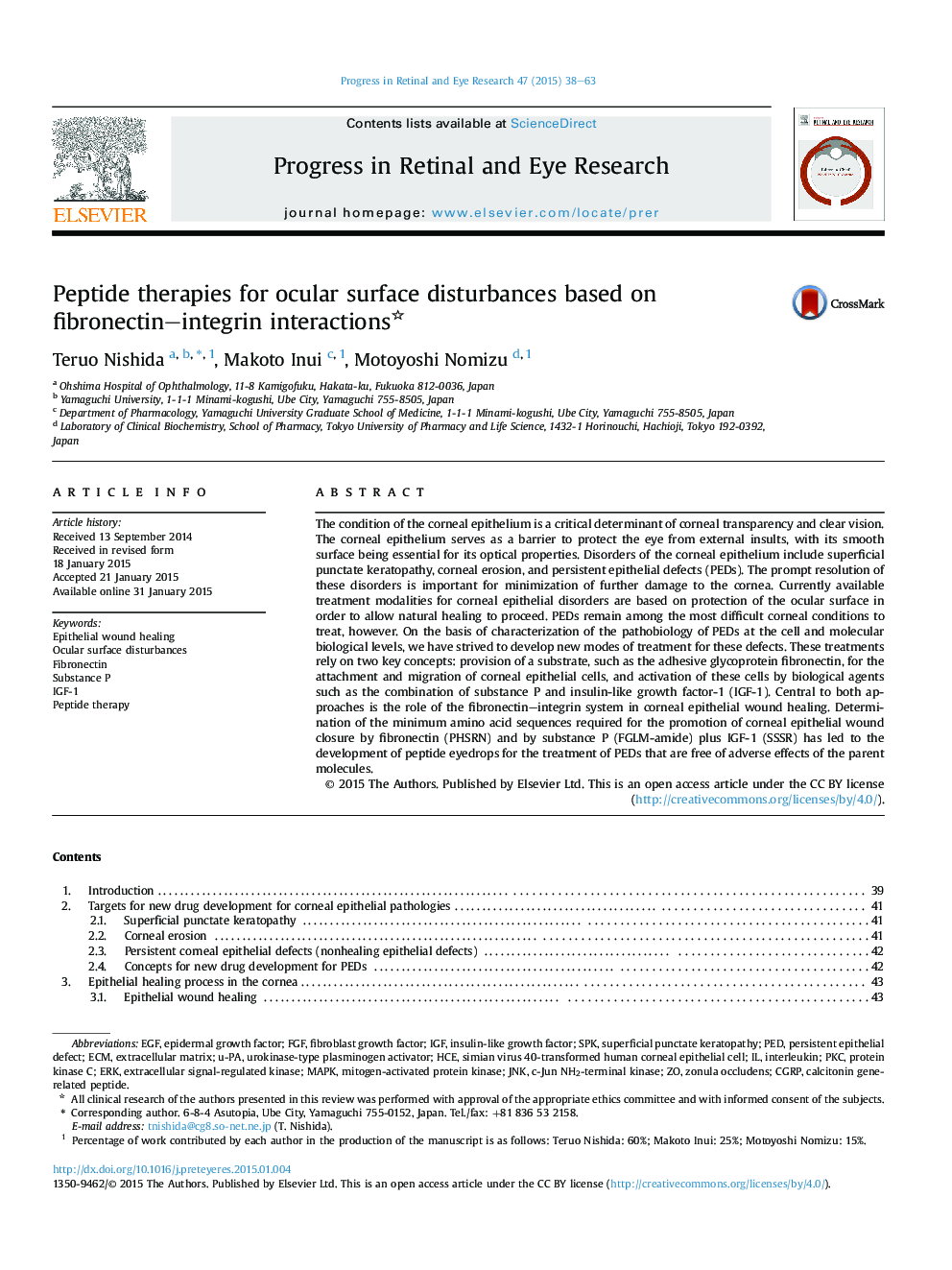 Peptide therapies for ocular surface disturbances based on fibronectin-integrin interactions