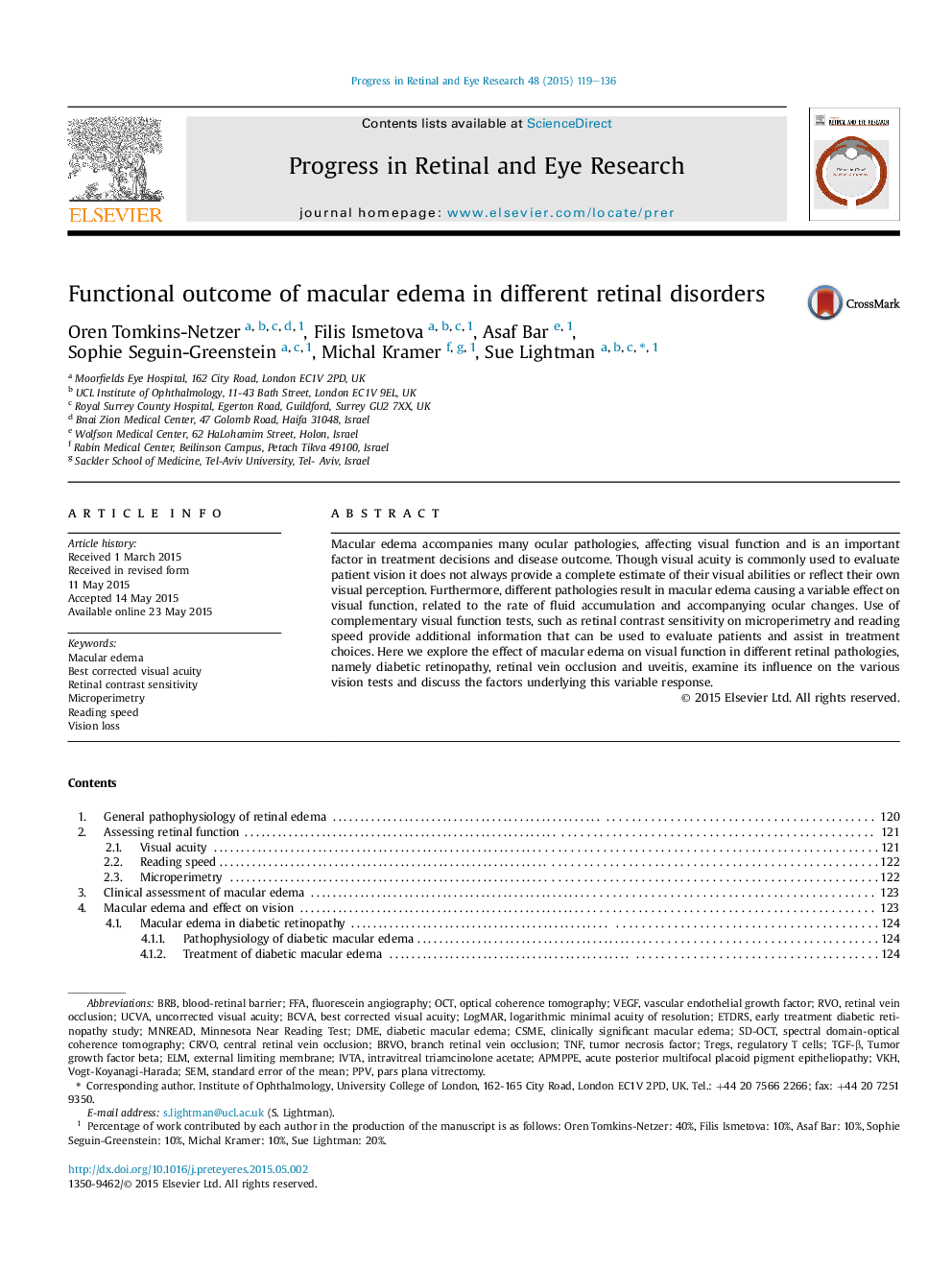 Functional outcome of macular edema in different retinal disorders