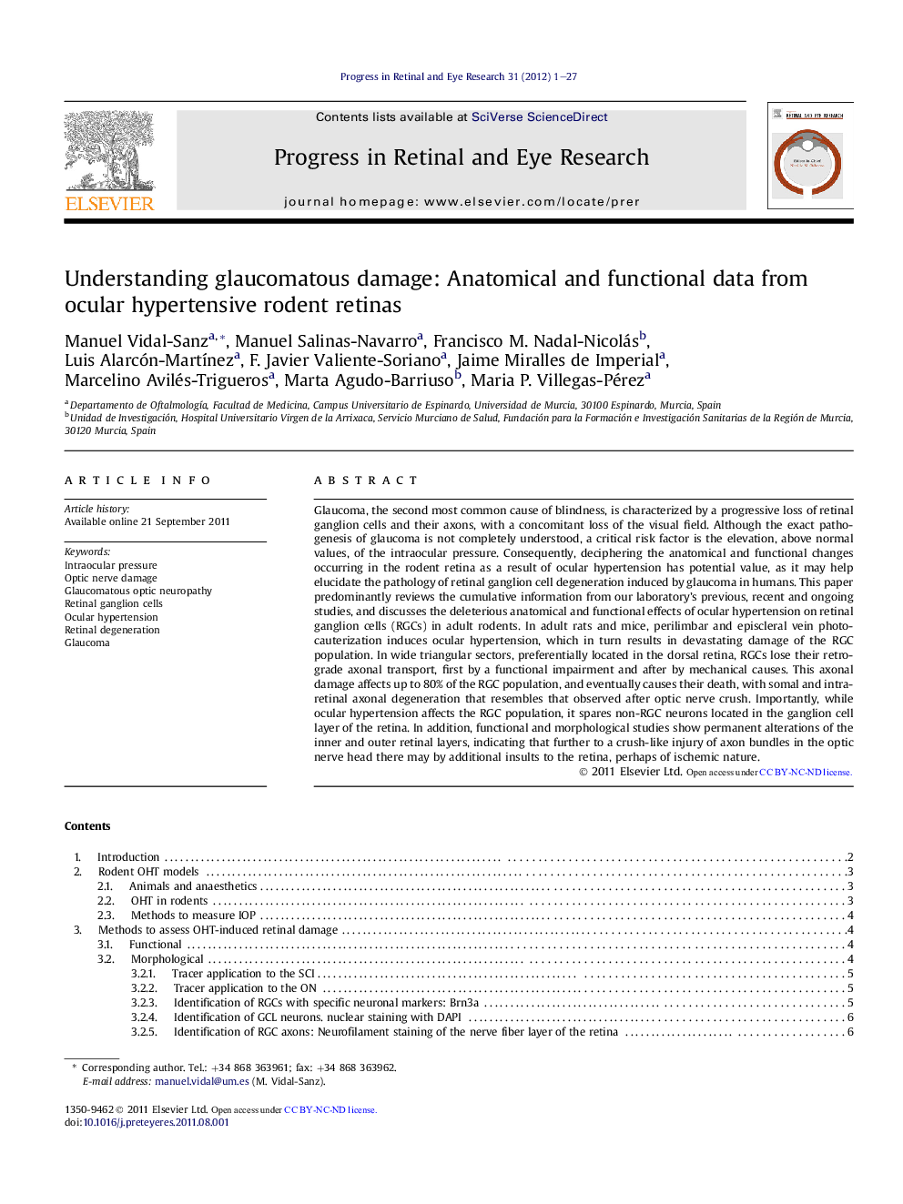 Understanding glaucomatous damage: Anatomical and functional data from ocular hypertensive rodent retinas