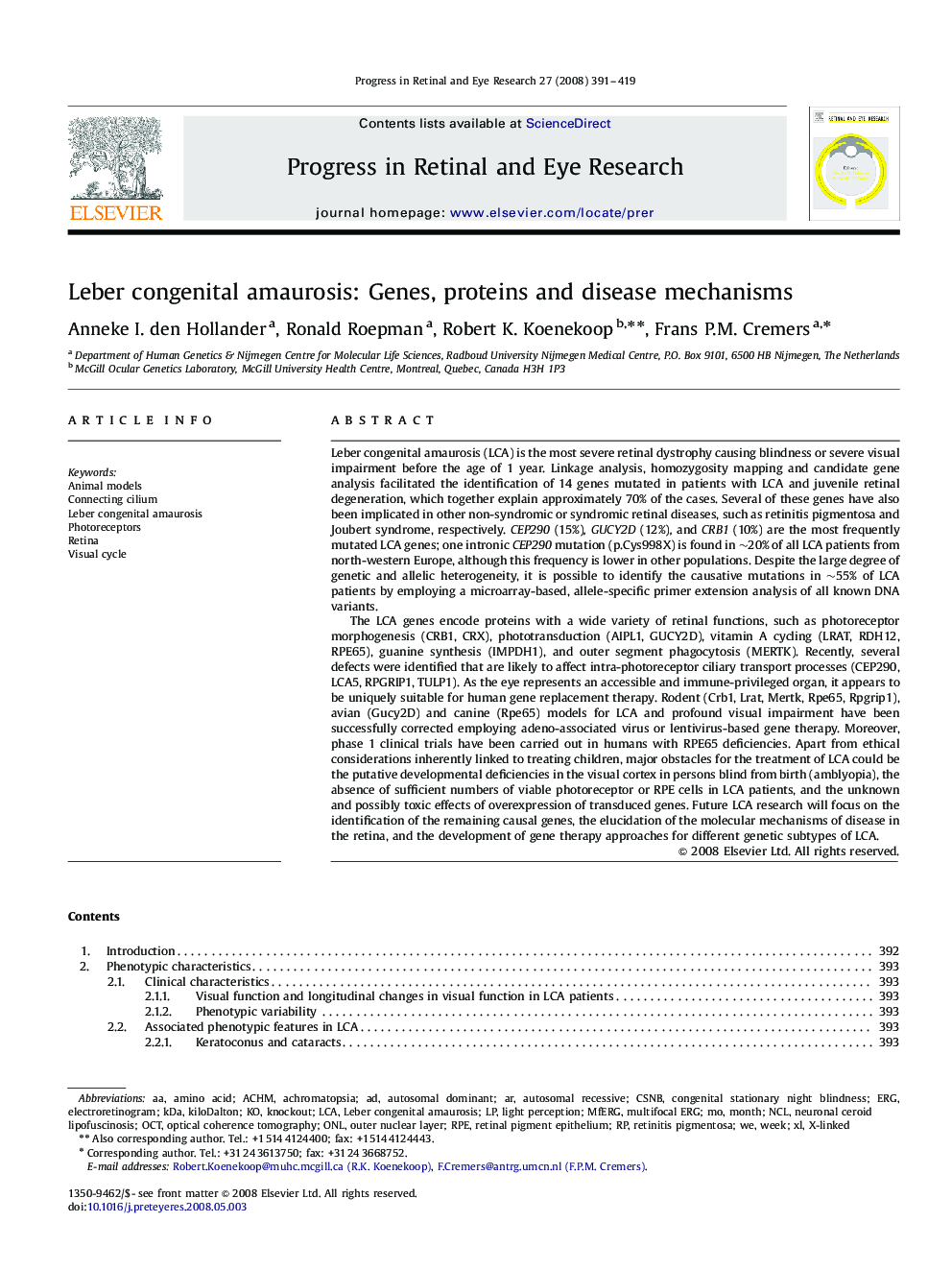 Leber congenital amaurosis: Genes, proteins and disease mechanisms