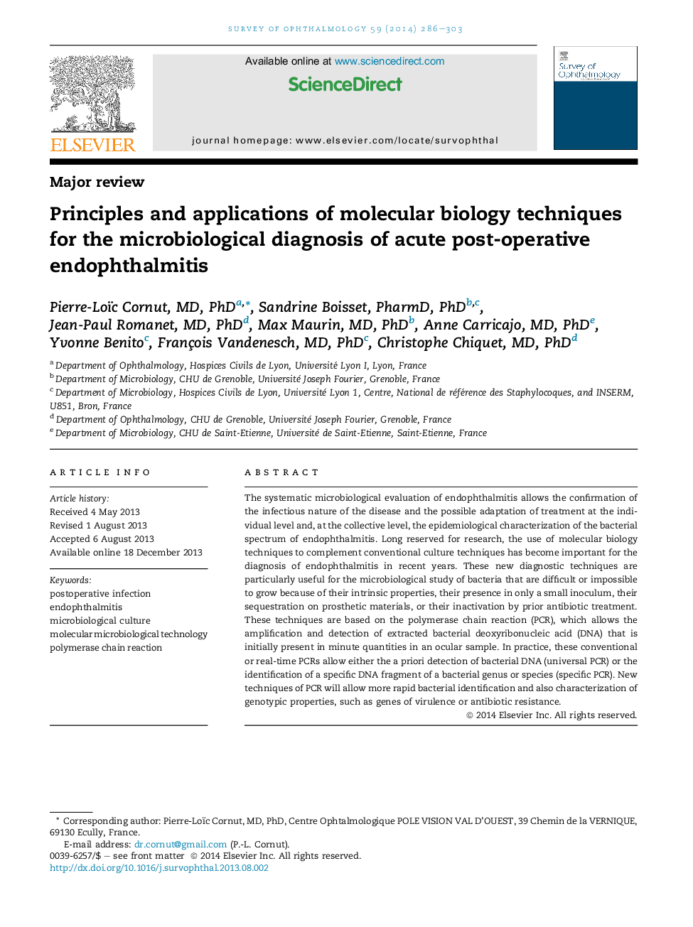 Principles and applications of molecular biology techniques for the microbiological diagnosis of acute post-operative endophthalmitis