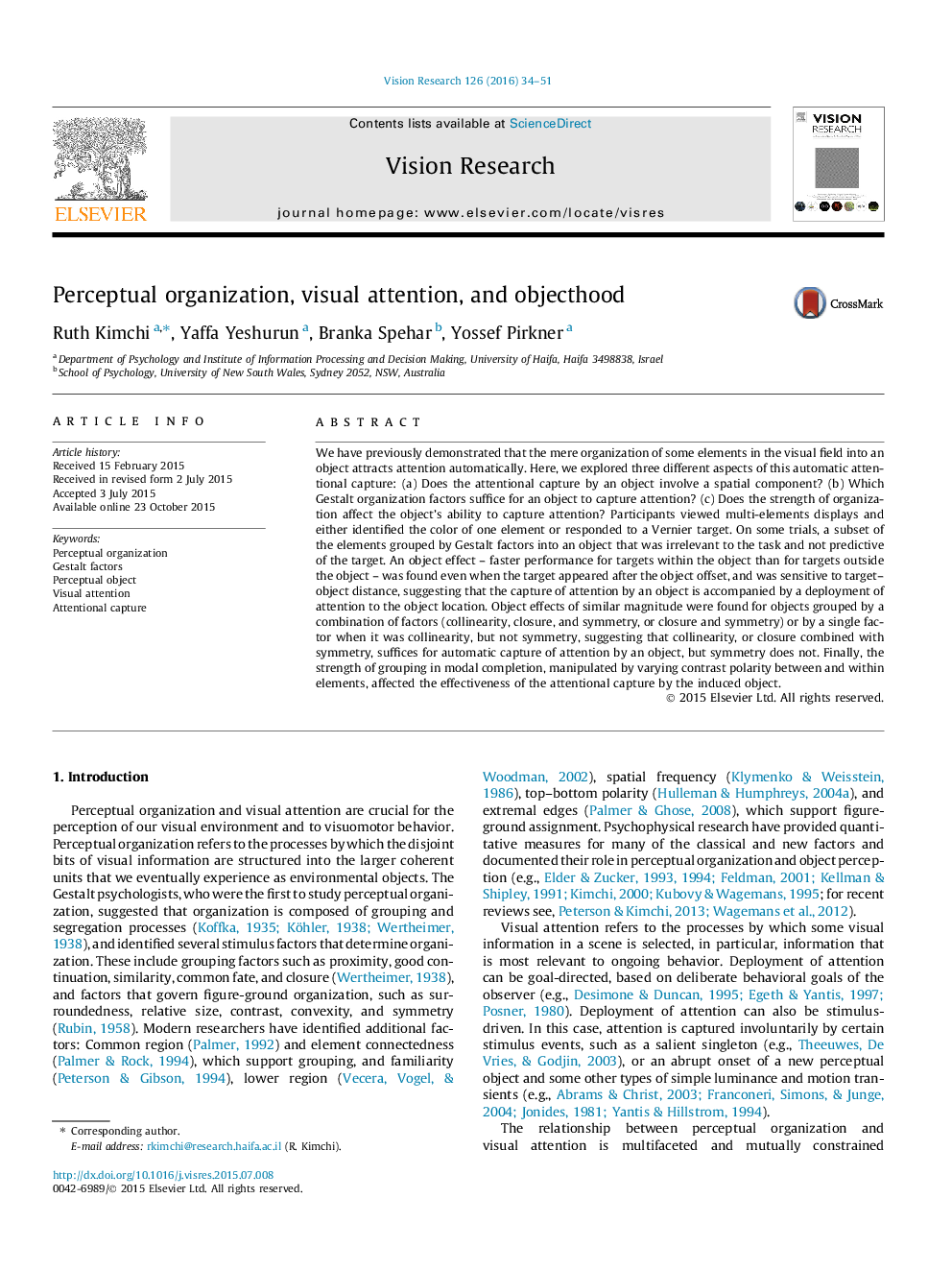 Perceptual organization, visual attention, and objecthood