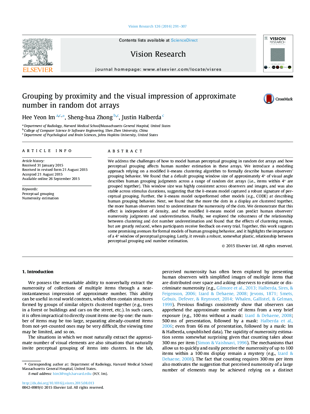 Grouping by proximity and the visual impression of approximate number in random dot arrays