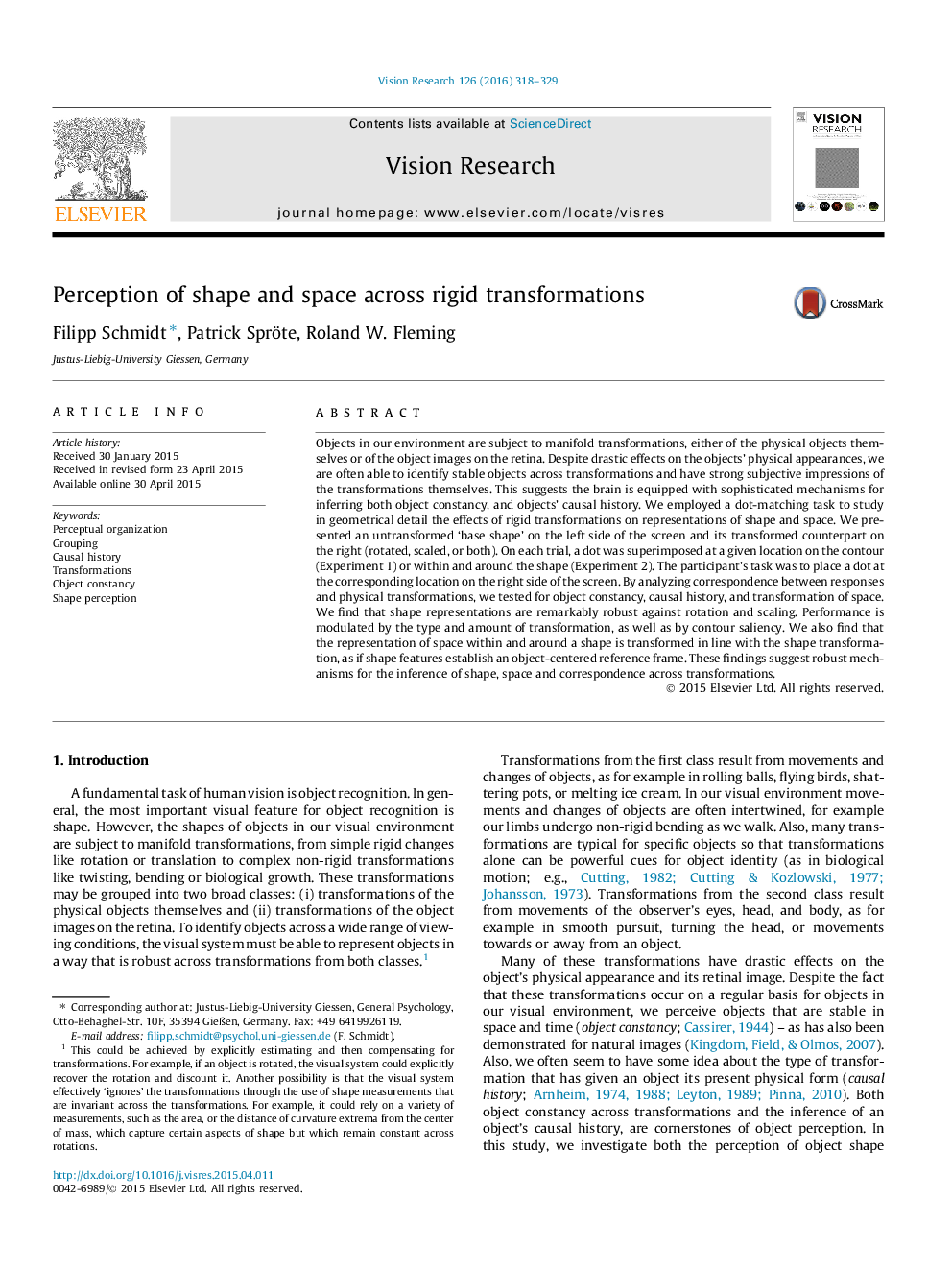 Perception of shape and space across rigid transformations