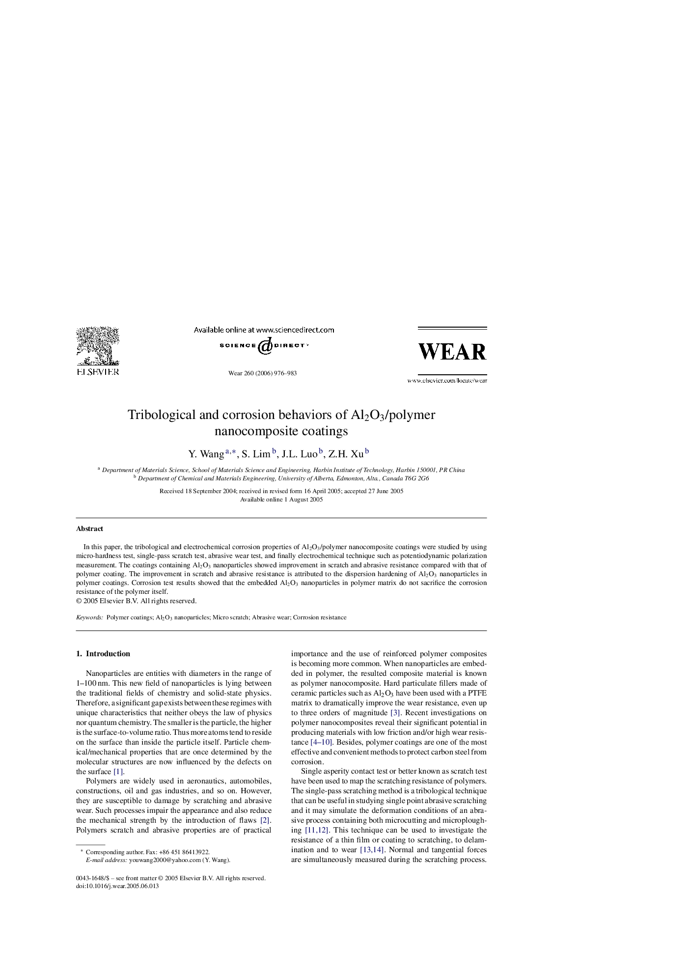 Tribological and corrosion behaviors of Al2O3/polymer nanocomposite coatings