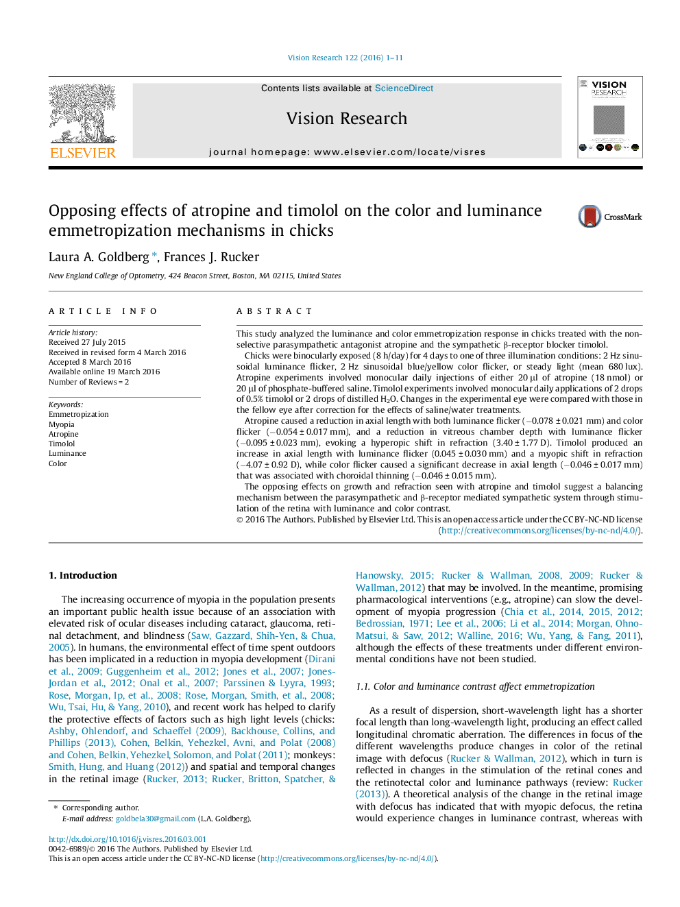 Opposing effects of atropine and timolol on the color and luminance emmetropization mechanisms in chicks