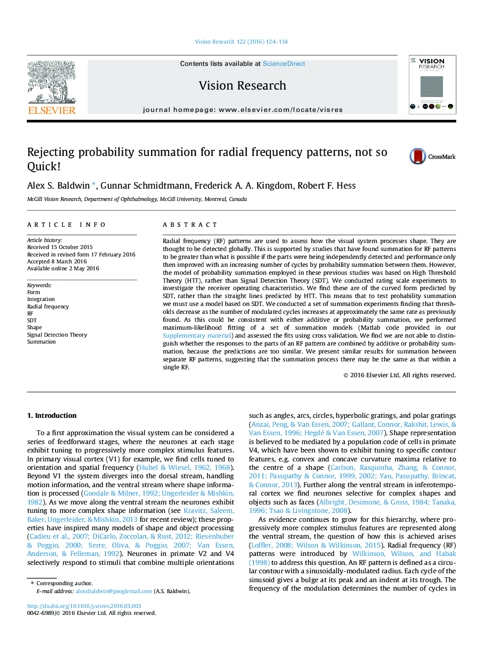 Rejecting probability summation for radial frequency patterns, not so Quick!