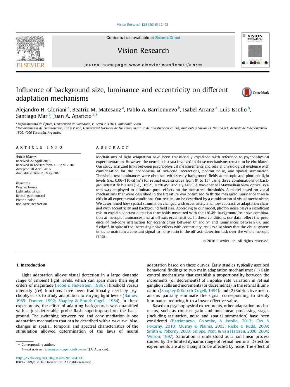 Influence of background size, luminance and eccentricity on different adaptation mechanisms