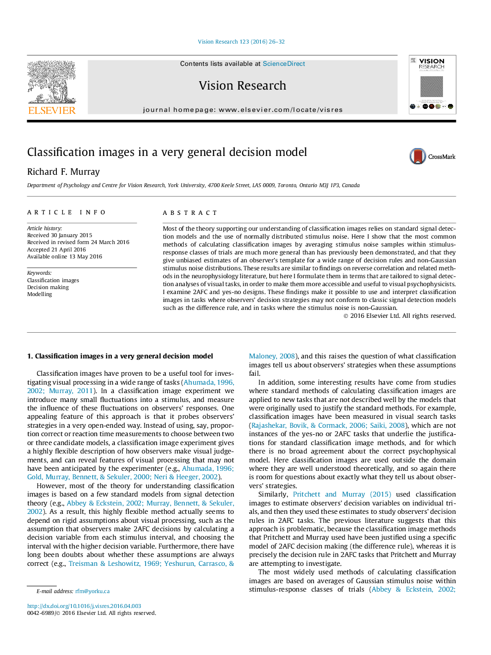 Classification images in a very general decision model