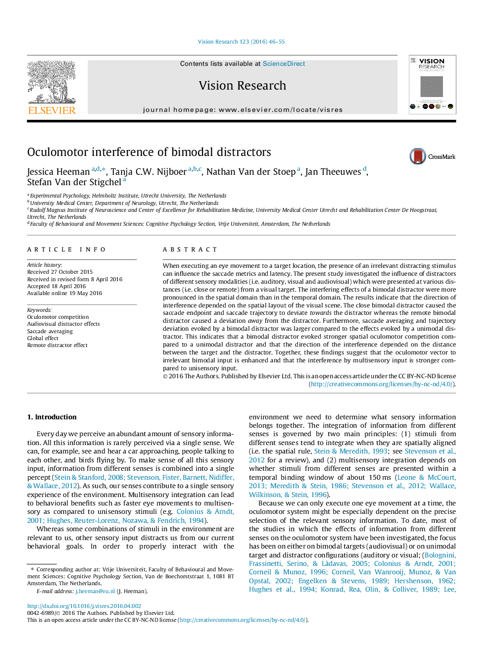 Oculomotor interference of bimodal distractors