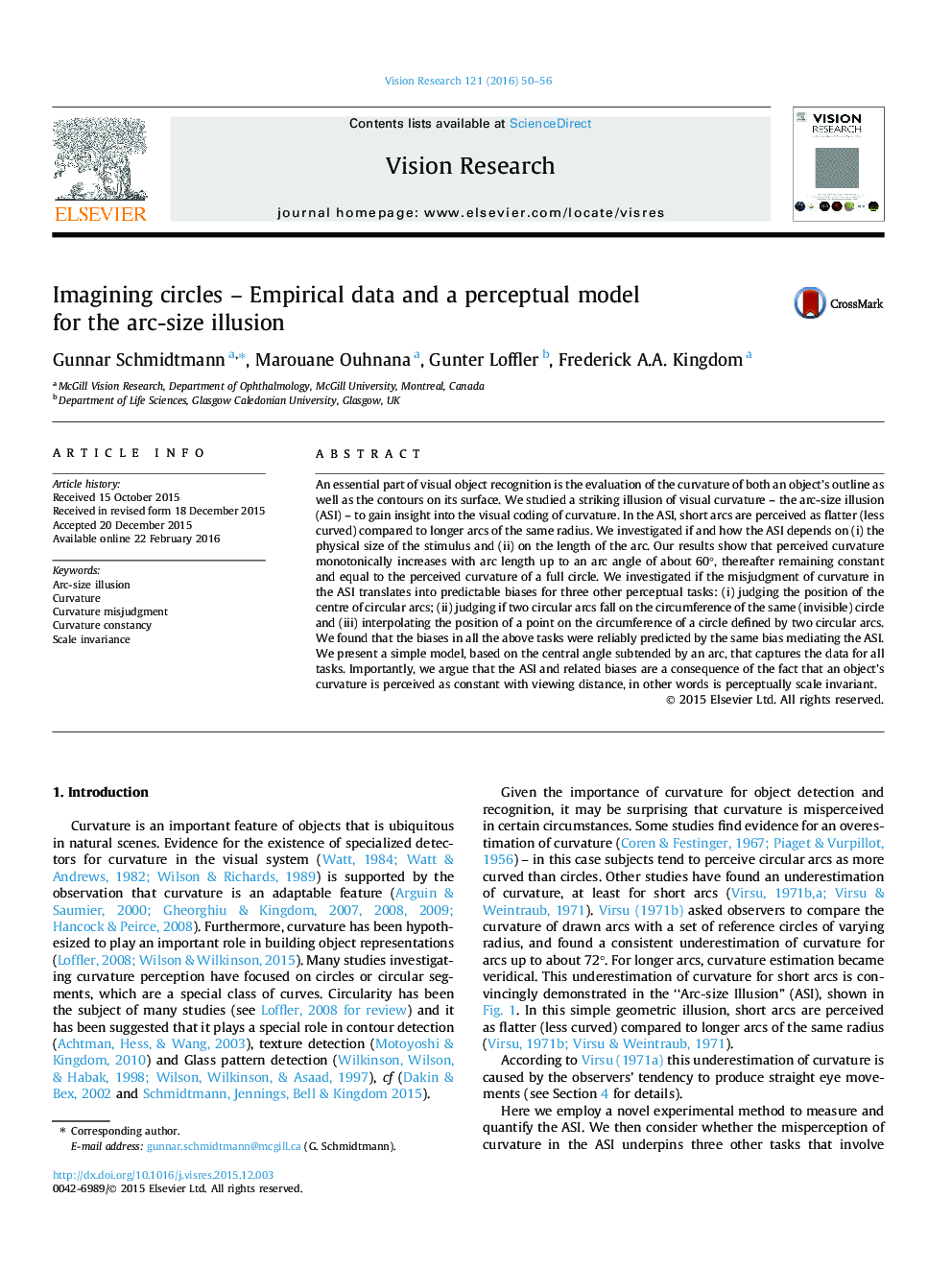 Imagining circles - Empirical data and a perceptual model for the arc-size illusion