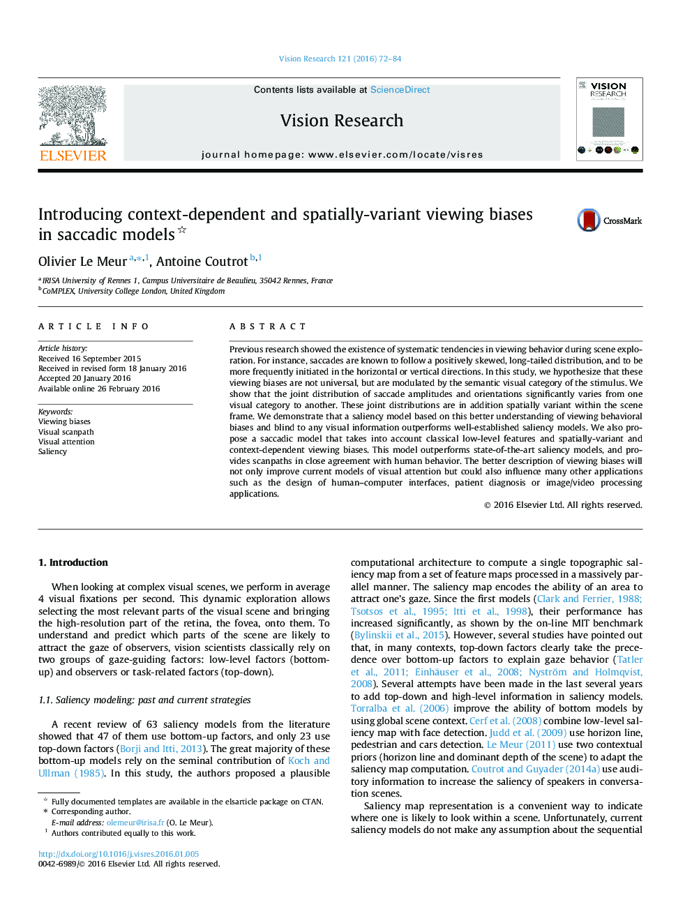 Introducing context-dependent and spatially-variant viewing biases in saccadic models