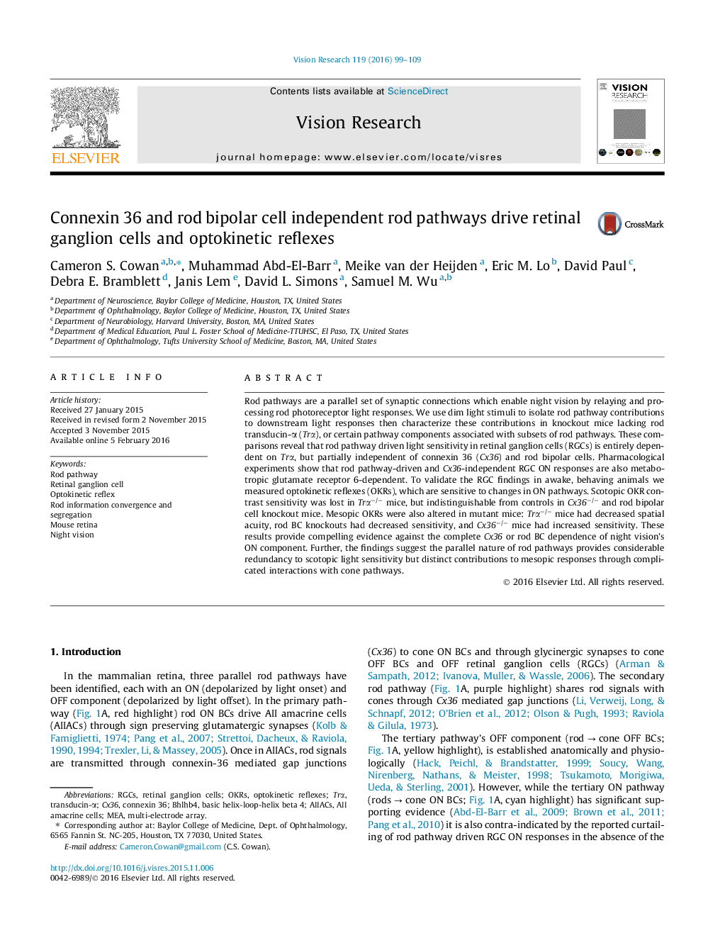 Connexin 36 and rod bipolar cell independent rod pathways drive retinal ganglion cells and optokinetic reflexes