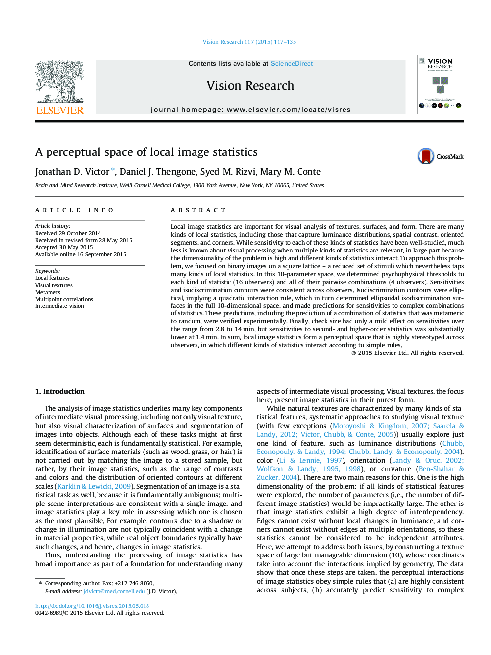 A perceptual space of local image statistics