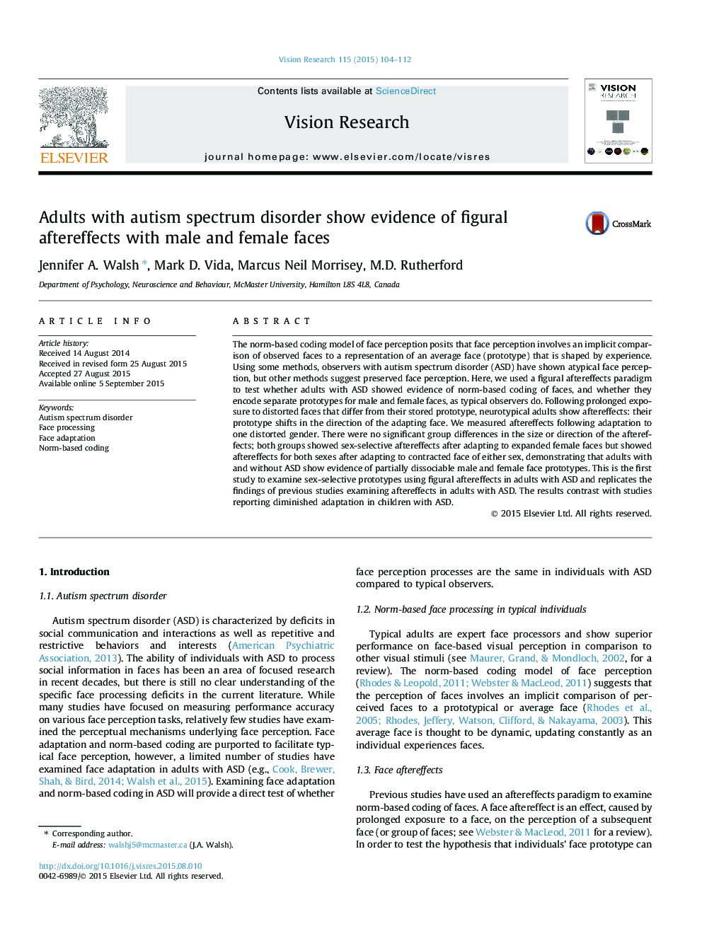 Adults with autism spectrum disorder show evidence of figural aftereffects with male and female faces