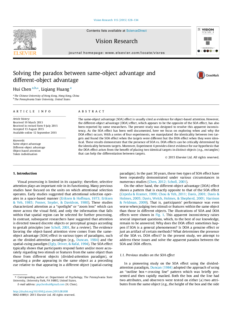 Solving the paradox between same-object advantage and different-object advantage