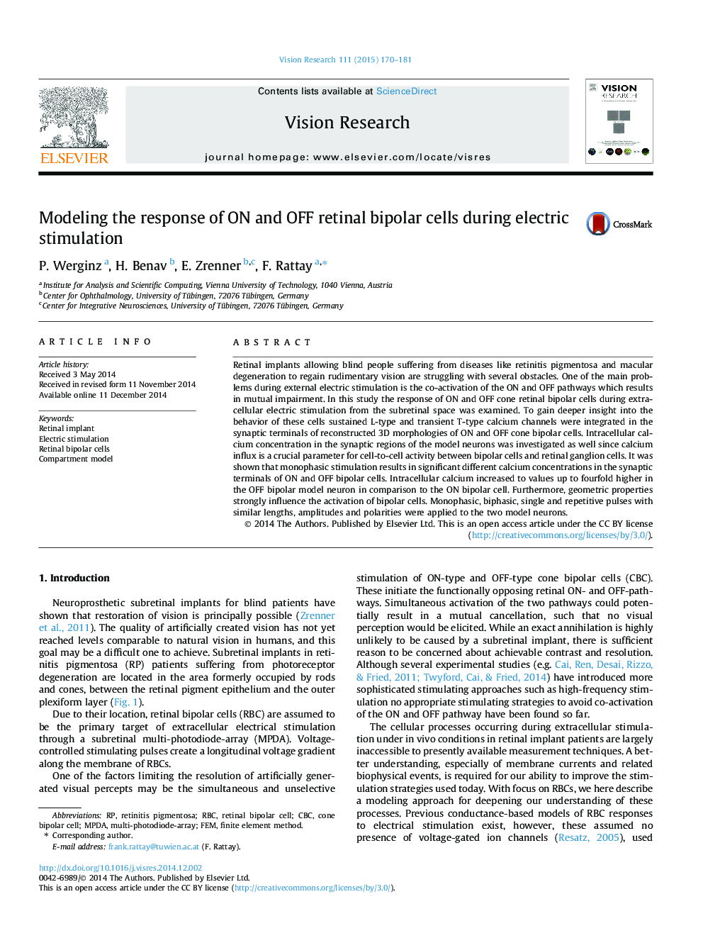 Modeling the response of ON and OFF retinal bipolar cells during electric stimulation