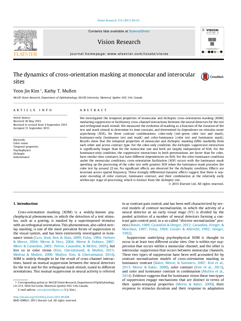 The dynamics of cross-orientation masking at monocular and interocular sites