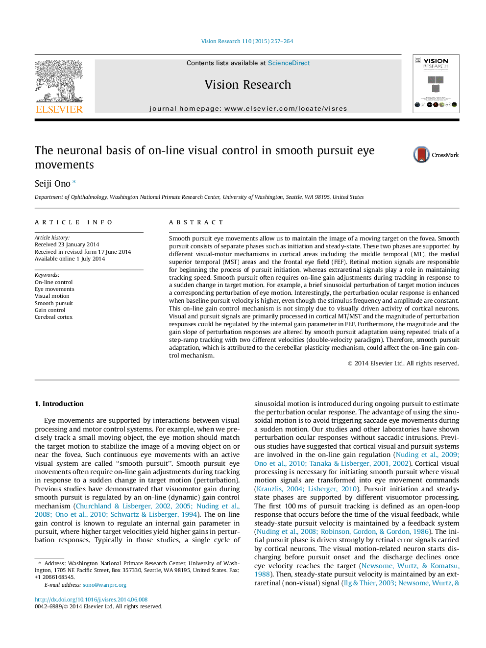 The neuronal basis of on-line visual control in smooth pursuit eye movements