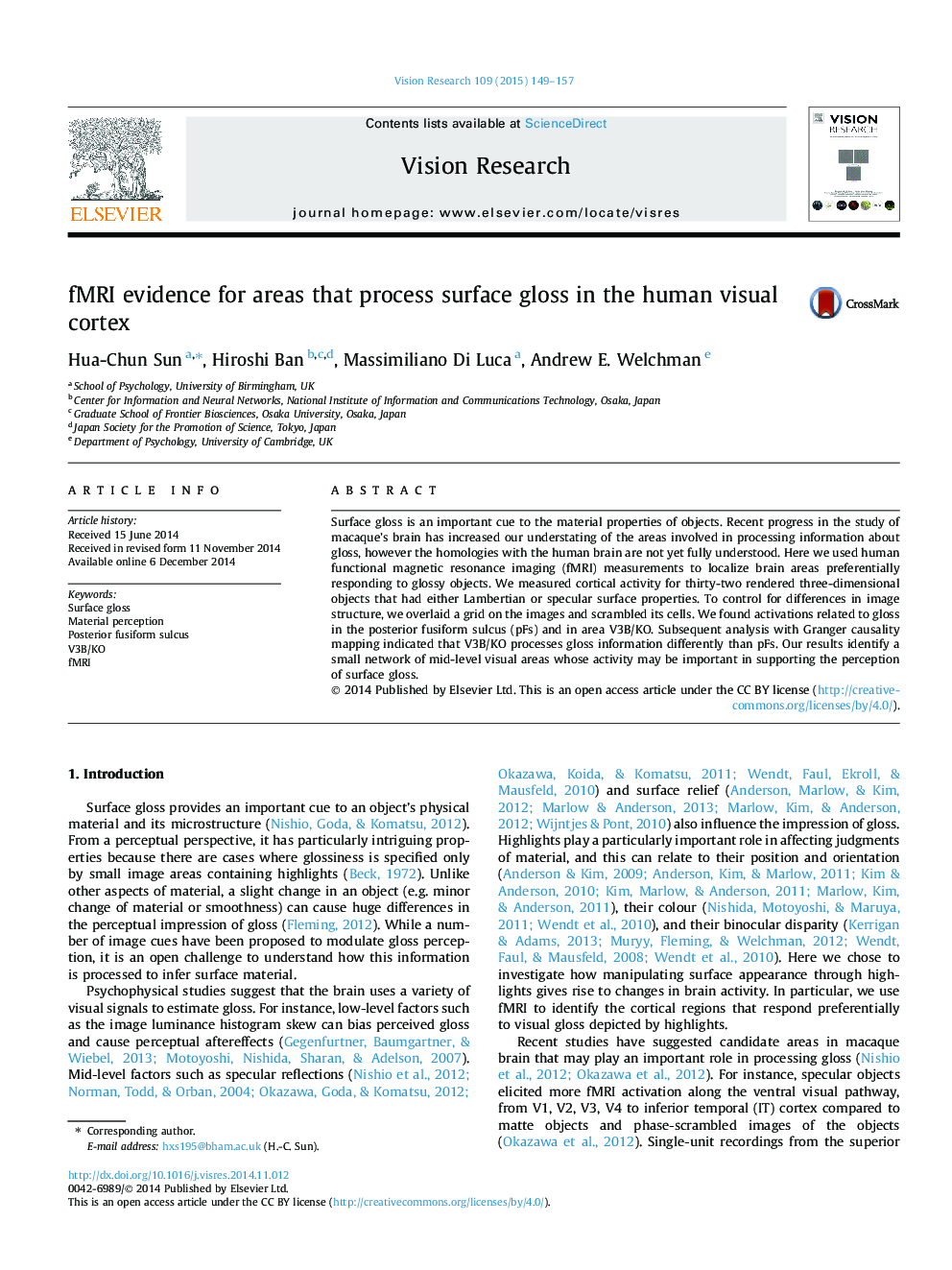 fMRI evidence for areas that process surface gloss in the human visual cortex