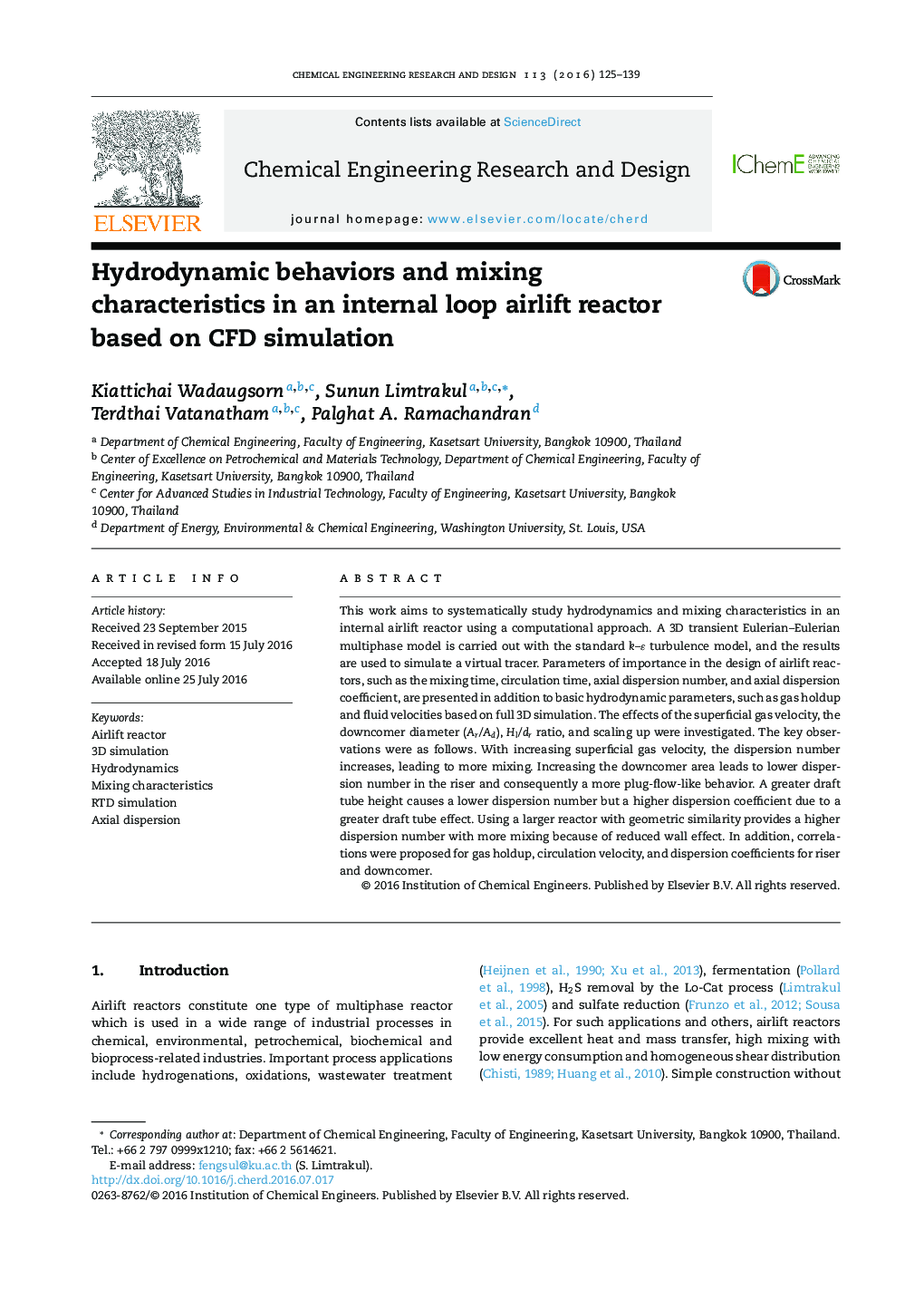 Hydrodynamic behaviors and mixing characteristics in an internal loop airlift reactor based on CFD simulation