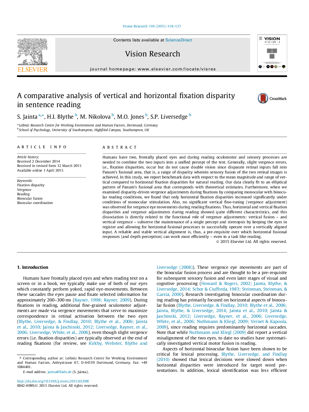 A comparative analysis of vertical and horizontal fixation disparity in sentence reading