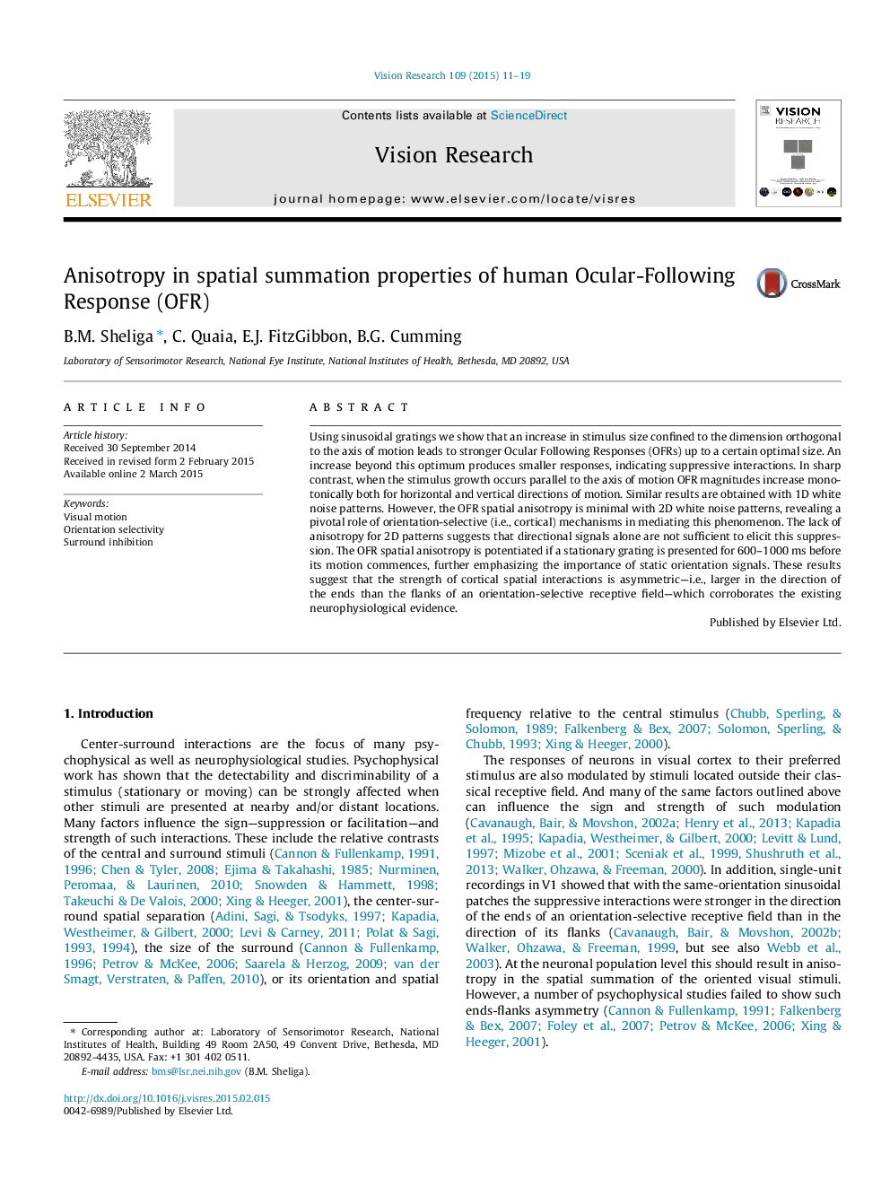 Anisotropy in spatial summation properties of human Ocular-Following Response (OFR)