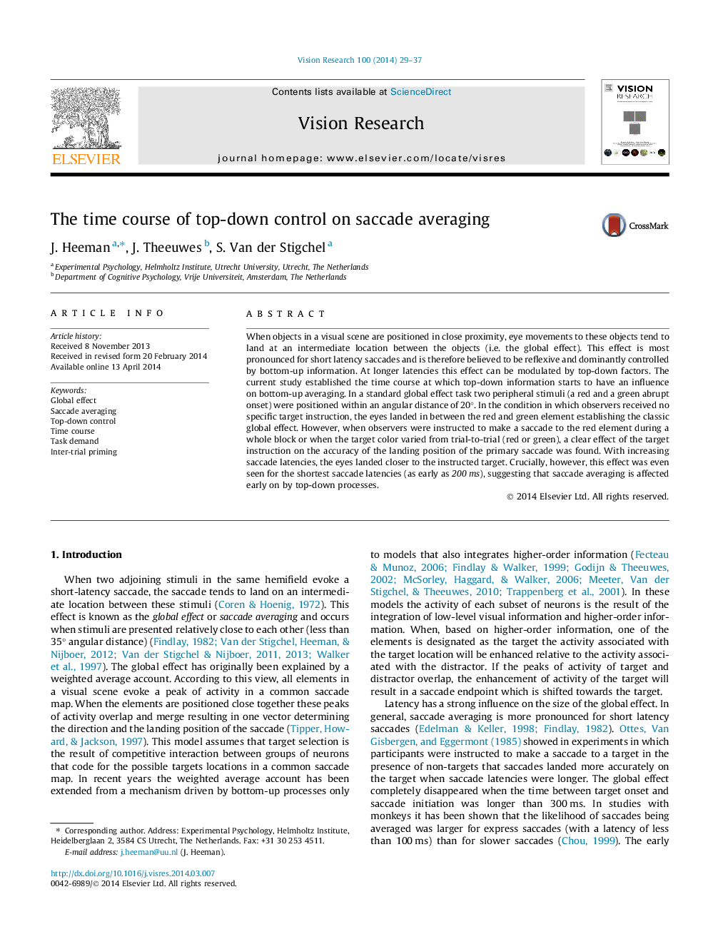 The time course of top-down control on saccade averaging