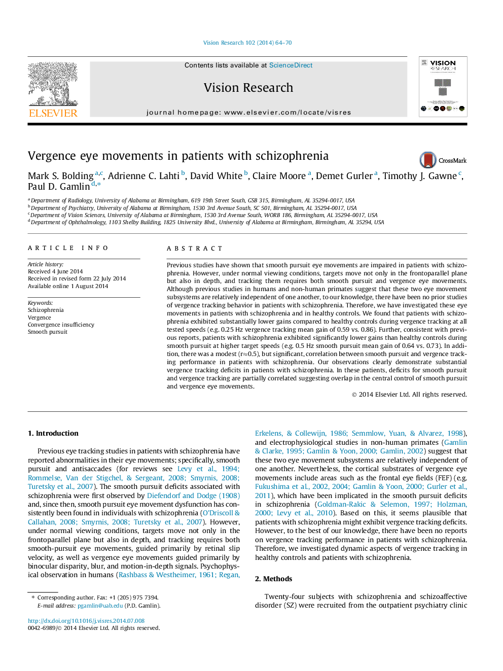 Vergence eye movements in patients with schizophrenia