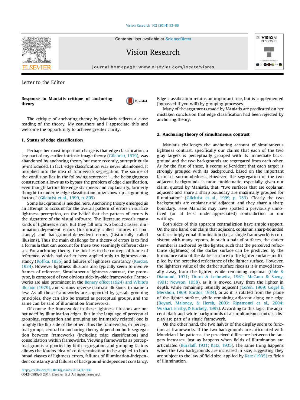 Response to Maniatis critique of anchoring theory