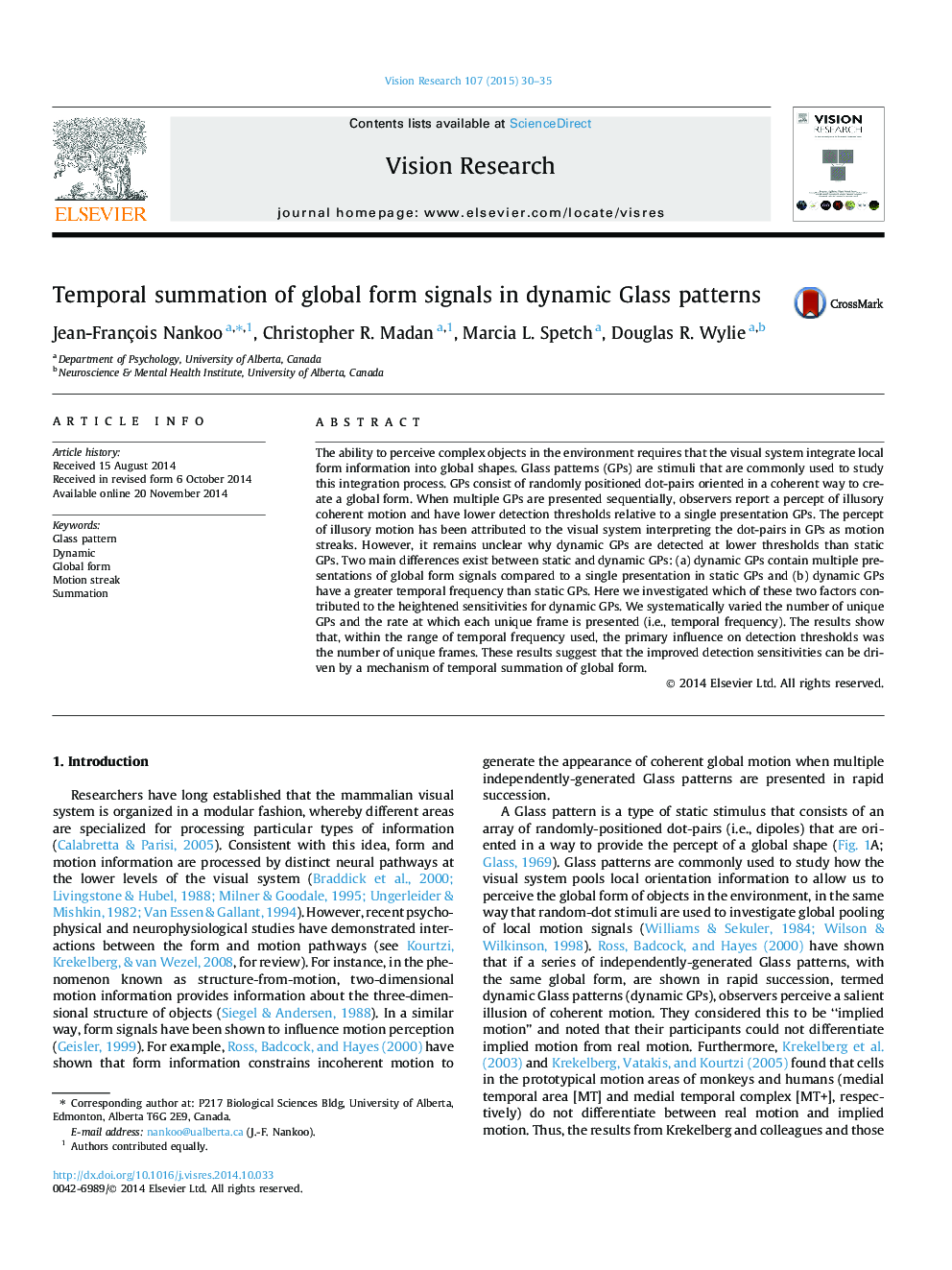 Temporal summation of global form signals in dynamic Glass patterns