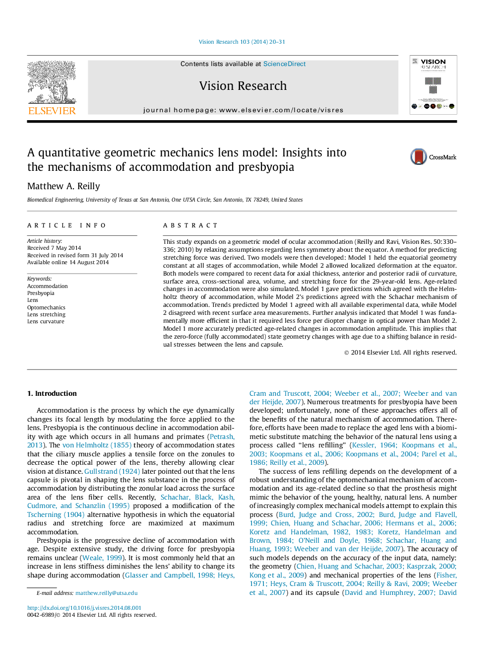 A quantitative geometric mechanics lens model: Insights into the mechanisms of accommodation and presbyopia