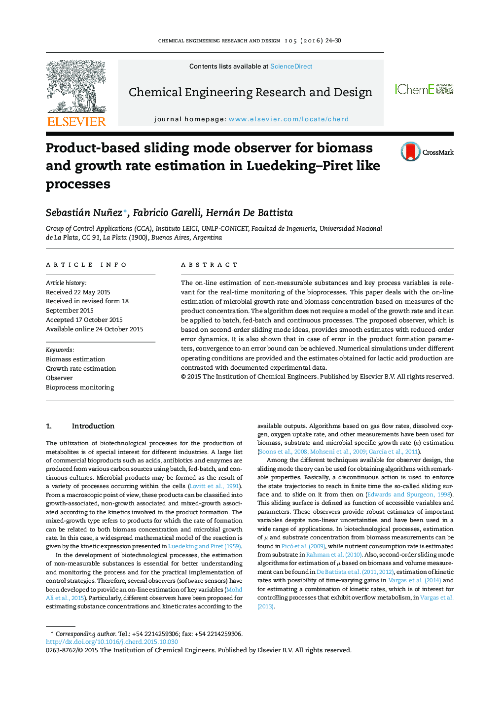 Product-based sliding mode observer for biomass and growth rate estimation in Luedeking-Piret like processes