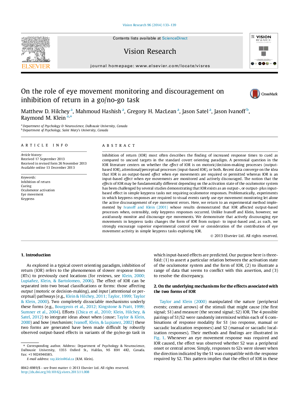 On the role of eye movement monitoring and discouragement on inhibition of return in a go/no-go task