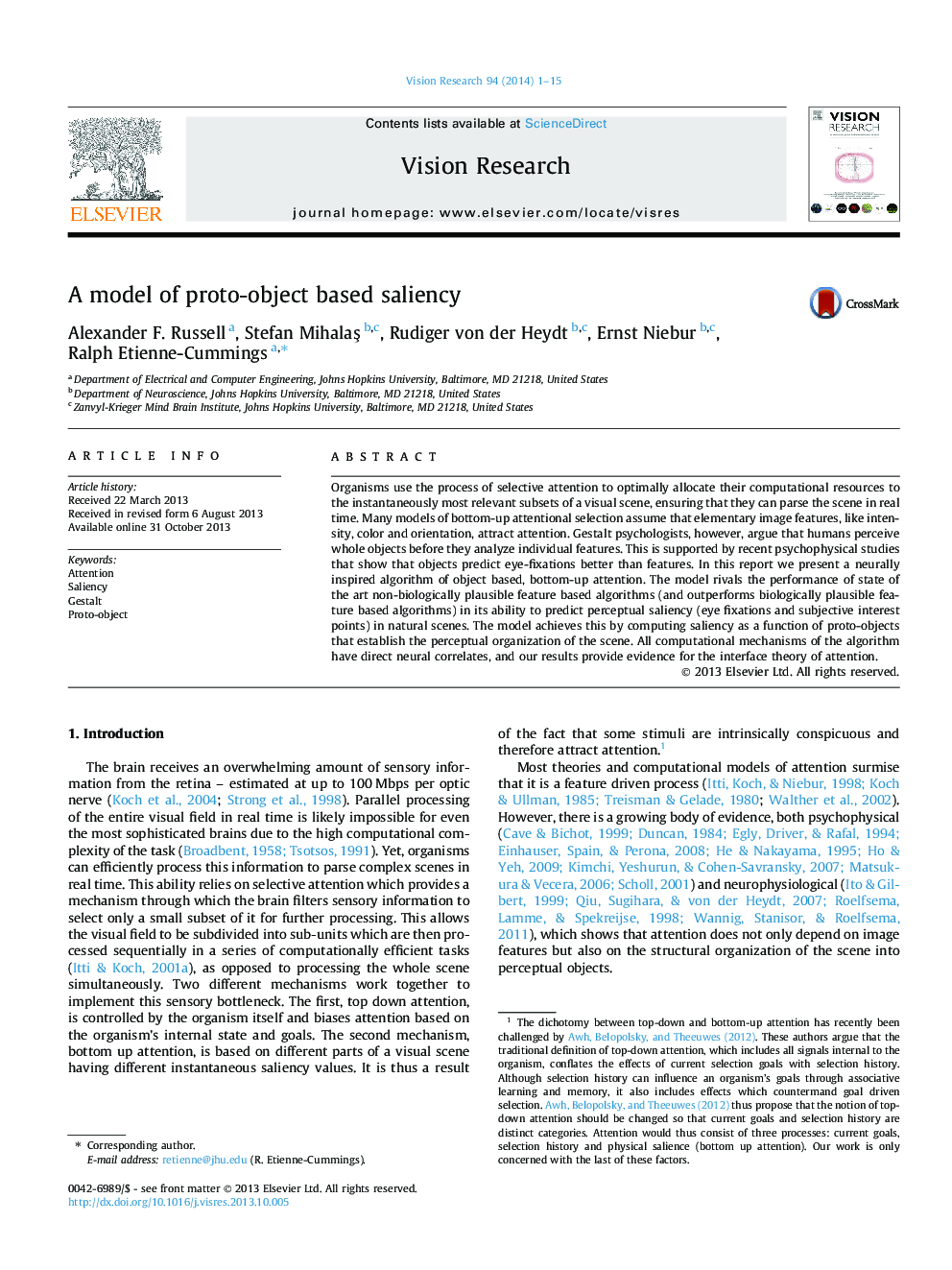 A model of proto-object based saliency