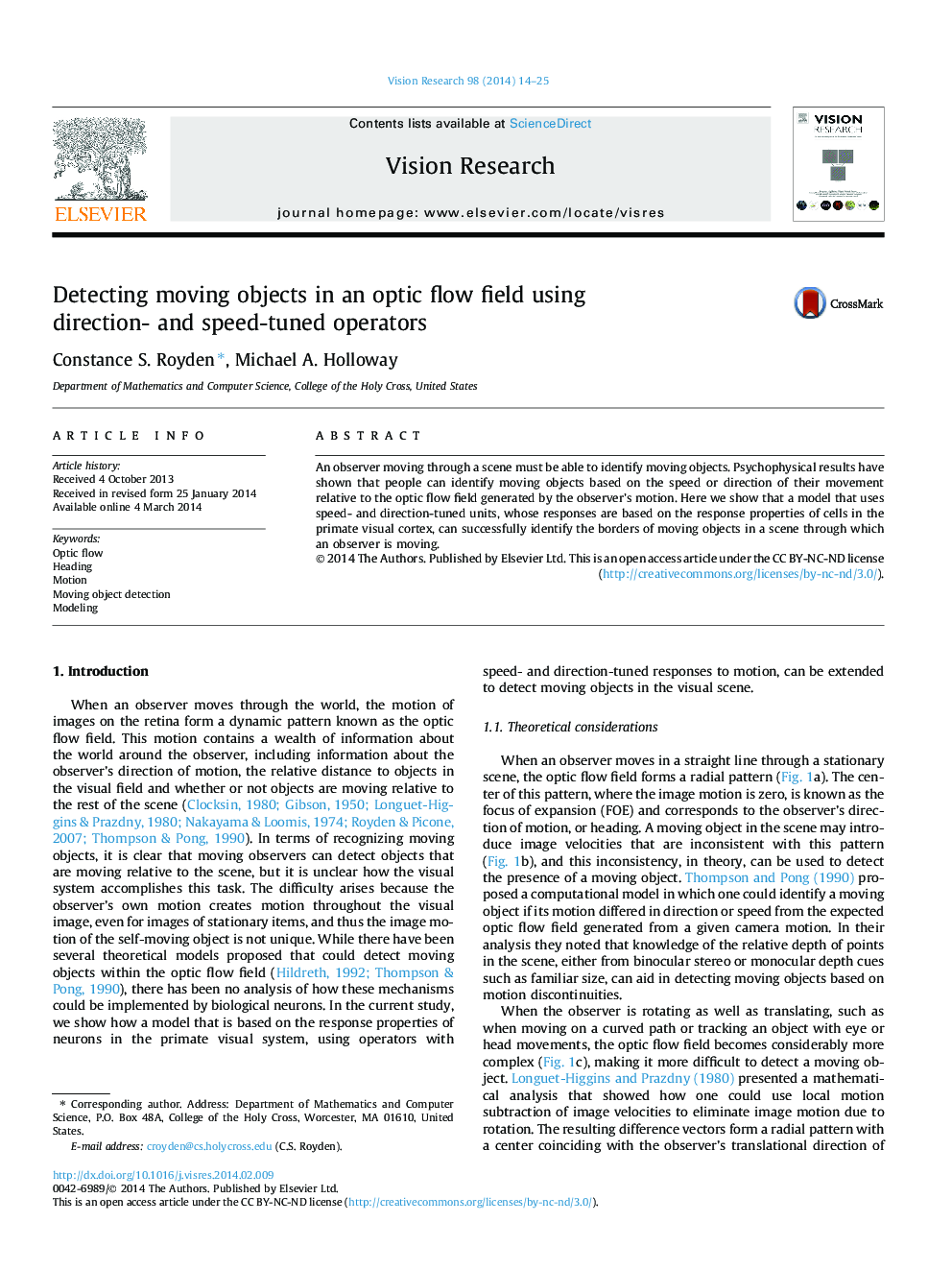 Detecting moving objects in an optic flow field using direction- and speed-tuned operators