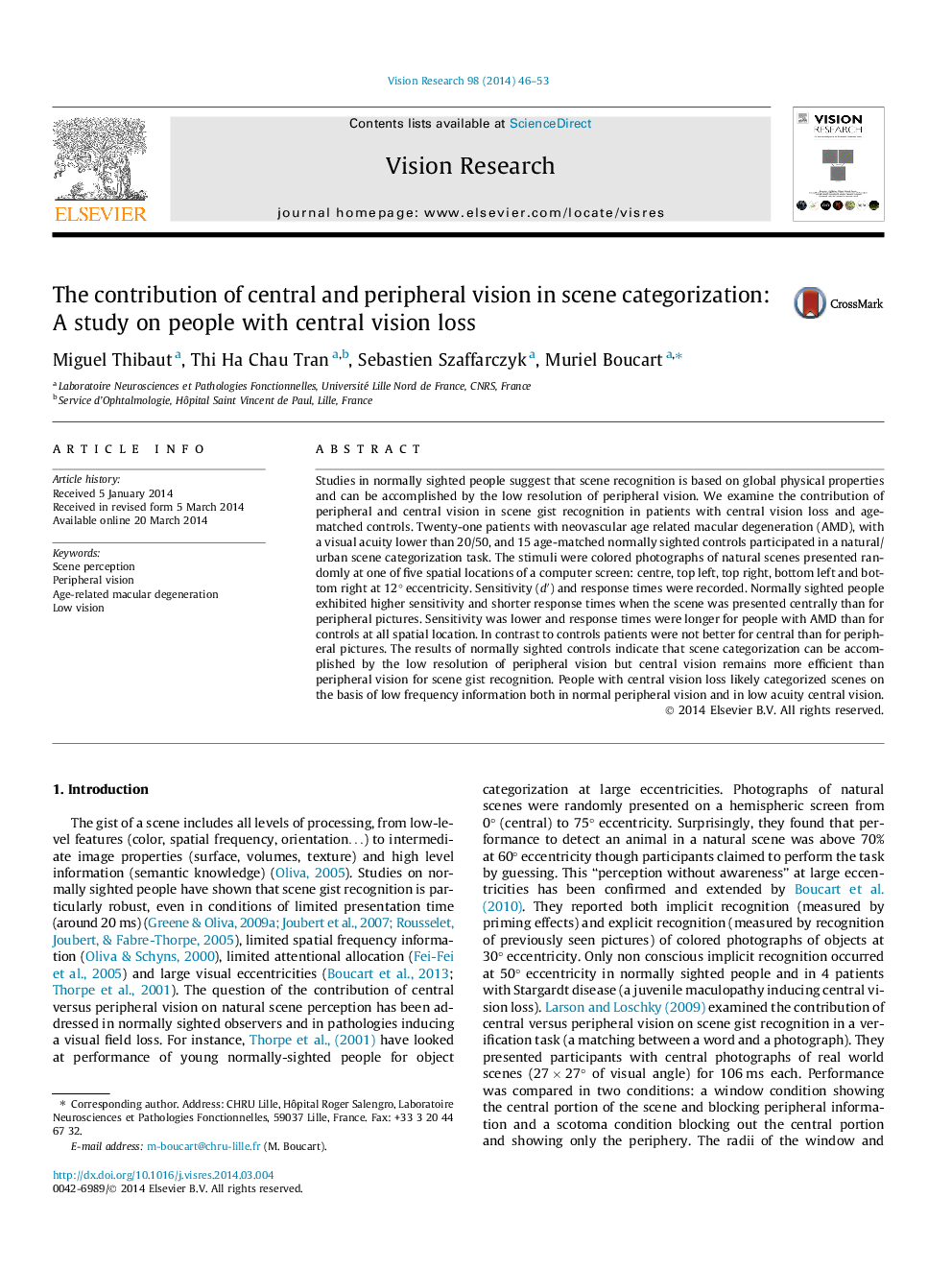 The contribution of central and peripheral vision in scene categorization: A study on people with central vision loss