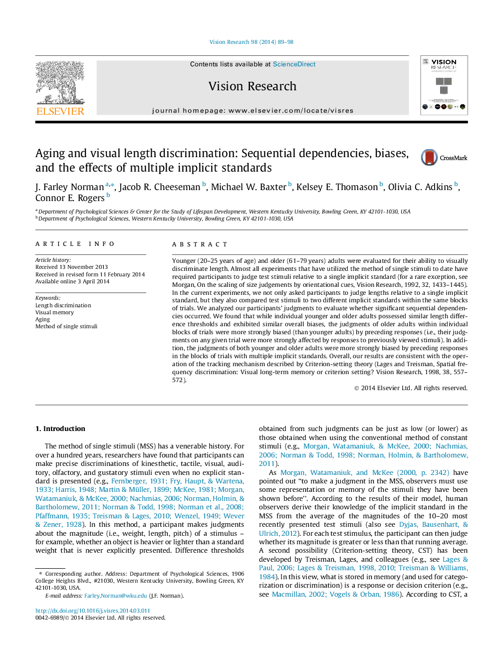 Aging and visual length discrimination: Sequential dependencies, biases, and the effects of multiple implicit standards