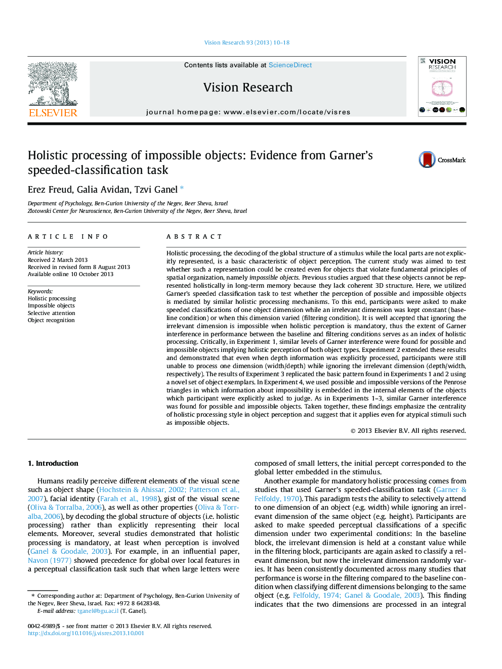 Holistic processing of impossible objects: Evidence from Garner's speeded-classification task