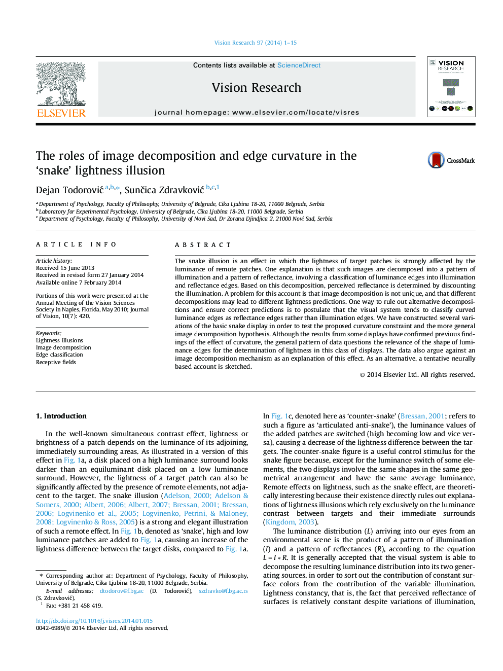 The roles of image decomposition and edge curvature in the 'snake' lightness illusion