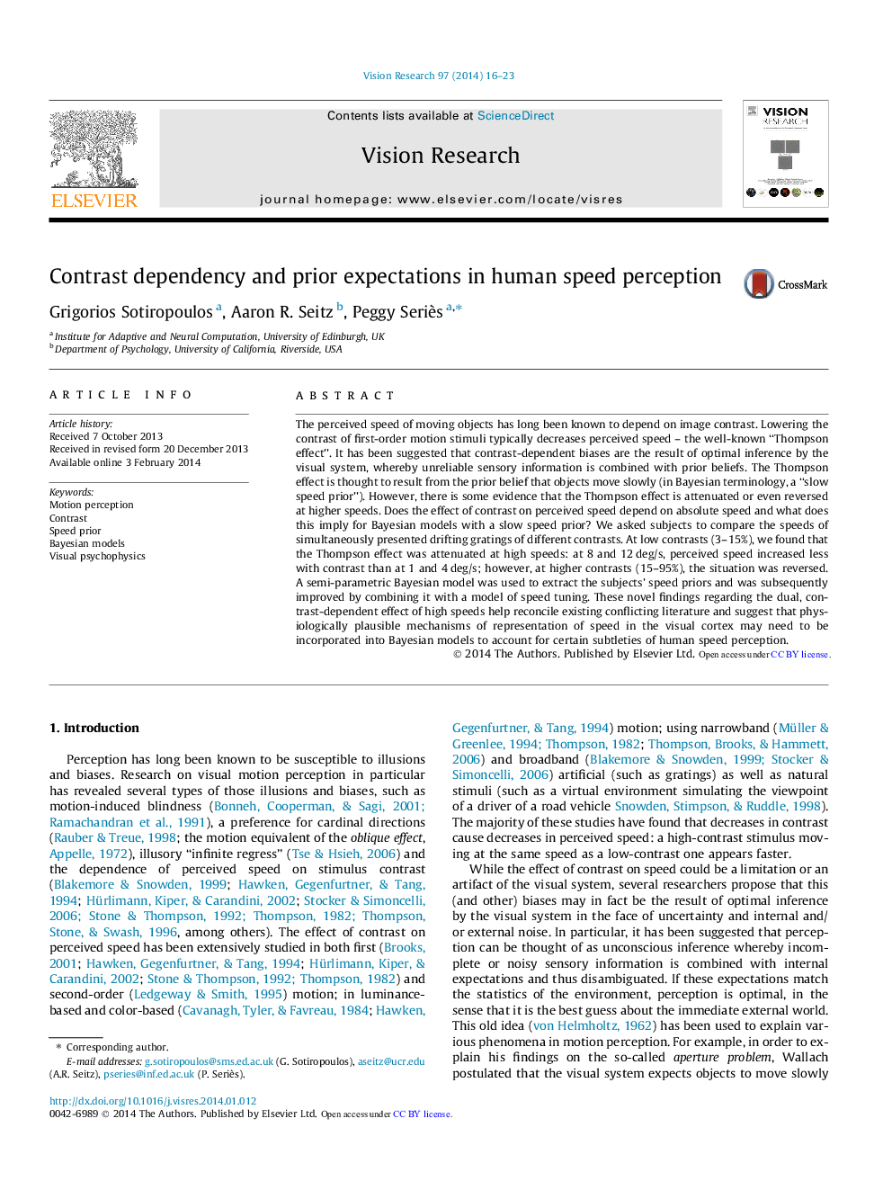 Contrast dependency and prior expectations in human speed perception