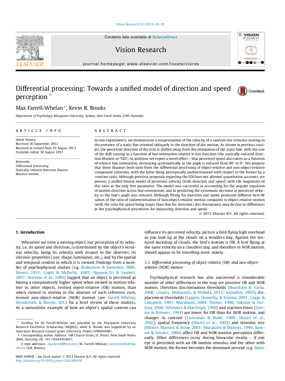 Differential processing: Towards a unified model of direction and speed perception