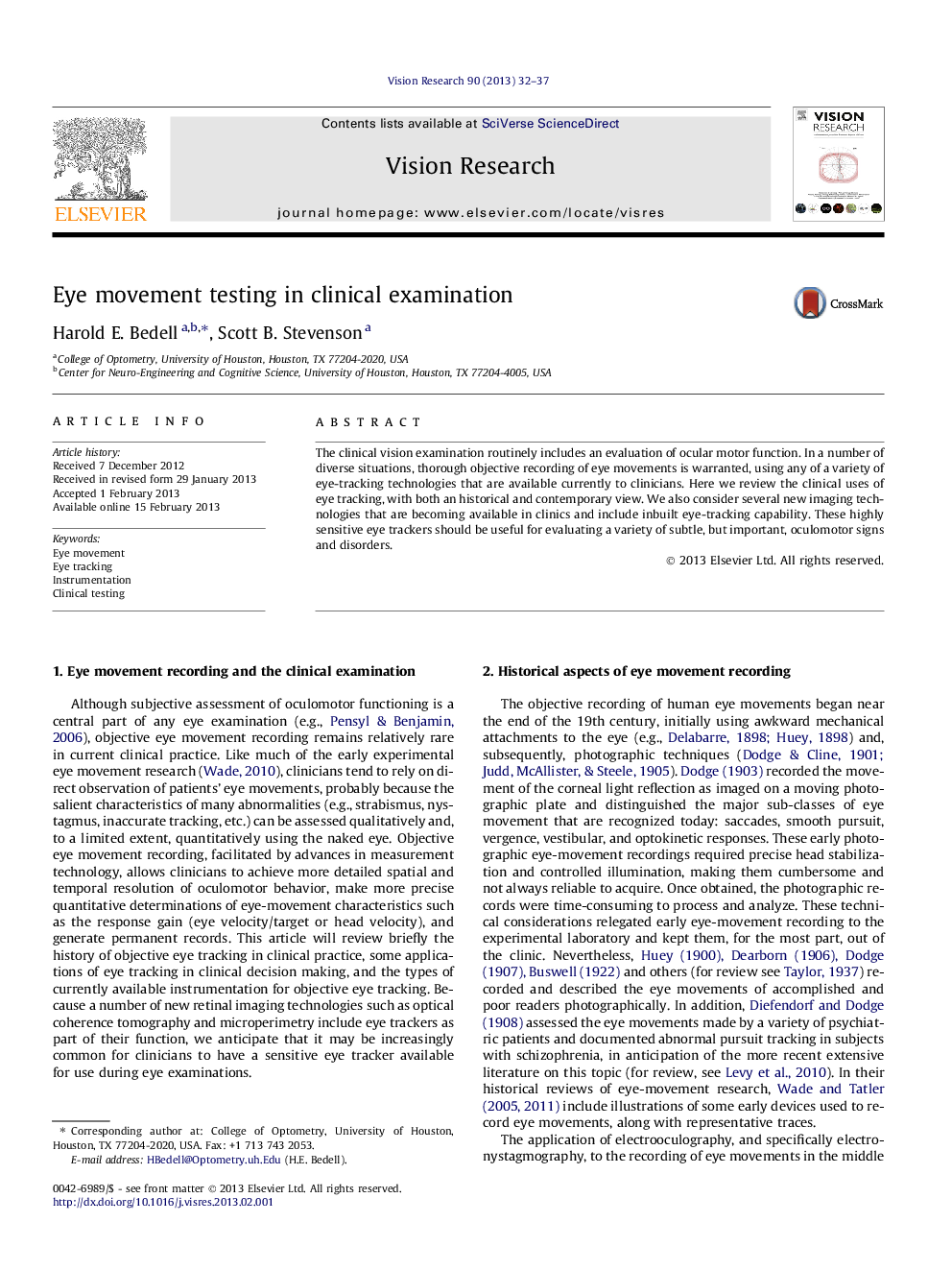 Eye movement testing in clinical examination